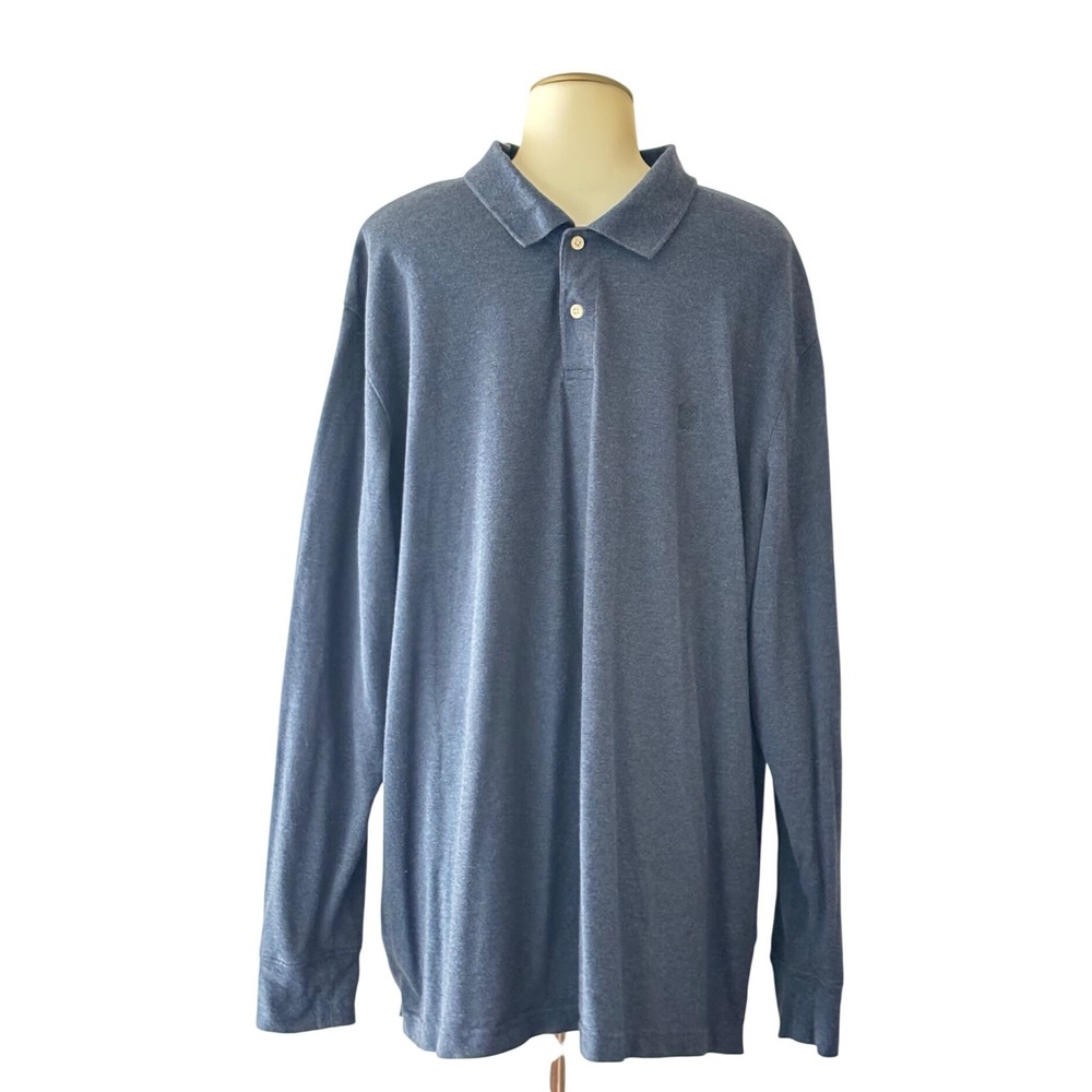 Chaps Polo Shirt Mens XXL Dark Blue Long Sleeve Cotton Stretch Excellent!